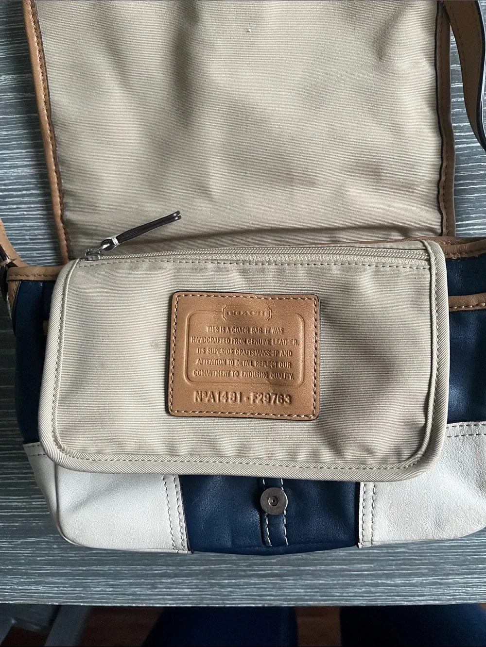 Coach Navy, Cream & Tan Leather Colorblock Crossbody